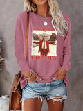 Women's Christmas Themed Letter & Figure Print Round Neck Tee, Casual Long Sleeve Crew Neck T-Shirt for Fall & Winter,...