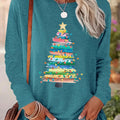 Women's Christmas Tree Print Drop Shoulder T-shirt, Casual Long Sleeve Round Neck Pullover for Fall & Winter, Ladies...