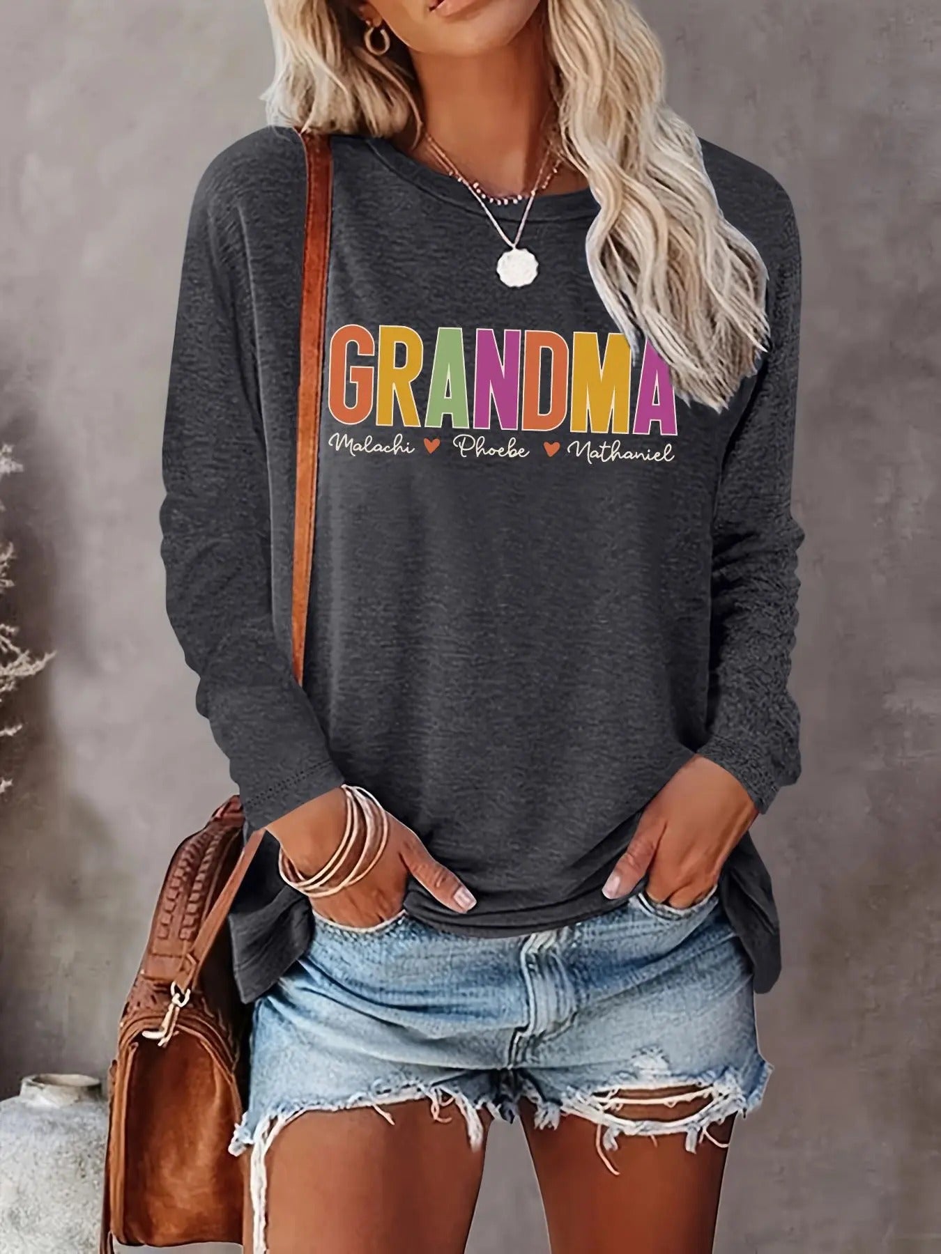 Women's Colorful Letter Print Round Neck Tee, Casual Long Sleeve Crew Neck T-shirt for Fall & Winter, Women's Clothes for...