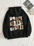 Women's Dont Stress Over It Print Drop Shoulder Hoodie, Fashion Casual Slogan Graphic Drawstring Pocket Hooded...
