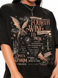 Women's Dragon & Book Print Round Neck Tee, Casual Graphic Short Sleeve T-Shirt for Summer, Ladies Clothes for Daily Wear...