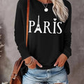 Women's Eiffel Tower & Letter Print Drop Shoulder Sweatshirt, Casual Long Sleeve Round Neck Pullover for Daily Wear,...