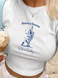 Women's Figure & Letter Print Round Neck short Tee, Casual Short Sleeve Crew Neck T-Shirt for Summer, Fashion Women's Top...