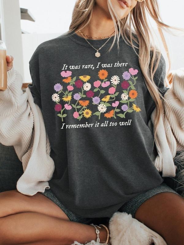 Women's Floral & Slogan Print Round Neck Graphic Tee, Vintage Trendy Casual Short Sleeve T-shirt for Daily Wear, Ladies...