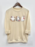 Women's Ghost Print Round Neck Sweatshirt, Casual Long Sleeve Crew Neck Pullover for Halloween Fall & Winter, Women's...