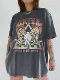 Women's Goat & Figure Print Round Neck Tee, Vintage Trendy Casual Short Sleeve T-shirt for Daily Wear, Ladies Summer...