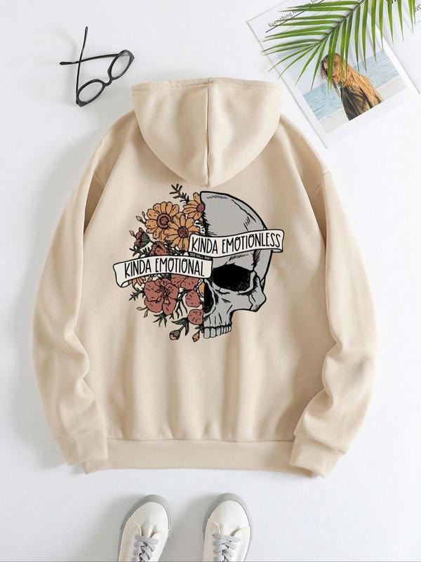 Women's Graphic Kangaroo Pocket Drawstring Hoodie, Fitted Cartoon & Letter Printed Longsleeves Hooded Sweatshirt, Casual Comfort Women's Pullover Top for Fall