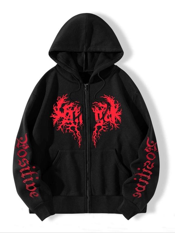 Women's Graphic Zip Up Drawstring Pocket Hoodie, Country Outfits, Fashion Casual Letter Print Hooded Outerwear for Daily Holiday Outdoor Wear, Women Clothes for Fall & Winter