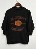 Women's Halloween Cartoon Pumpkin & Letter Print Drop Shoulder Sweatshirt, Casual Long Sleeve Round Neck Pullover for...
