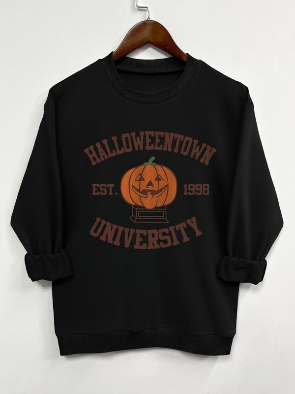 Women's Halloween Cartoon Pumpkin & Letter Print Drop Shoulder Sweatshirt, Casual Long Sleeve Round Neck Pullover for...