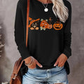 Women's Halloween Print Round Neck Tee, Casual Long Sleeve Crew Neck T-shirts for Daily Wear, Ladies Clothing for All...