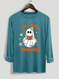 Women's Halloween Themed Ghost & Letter Print Round Neck Tee, Casual Long Sleeve Crew Neck T-shirt for Daily Wear, Ladies...