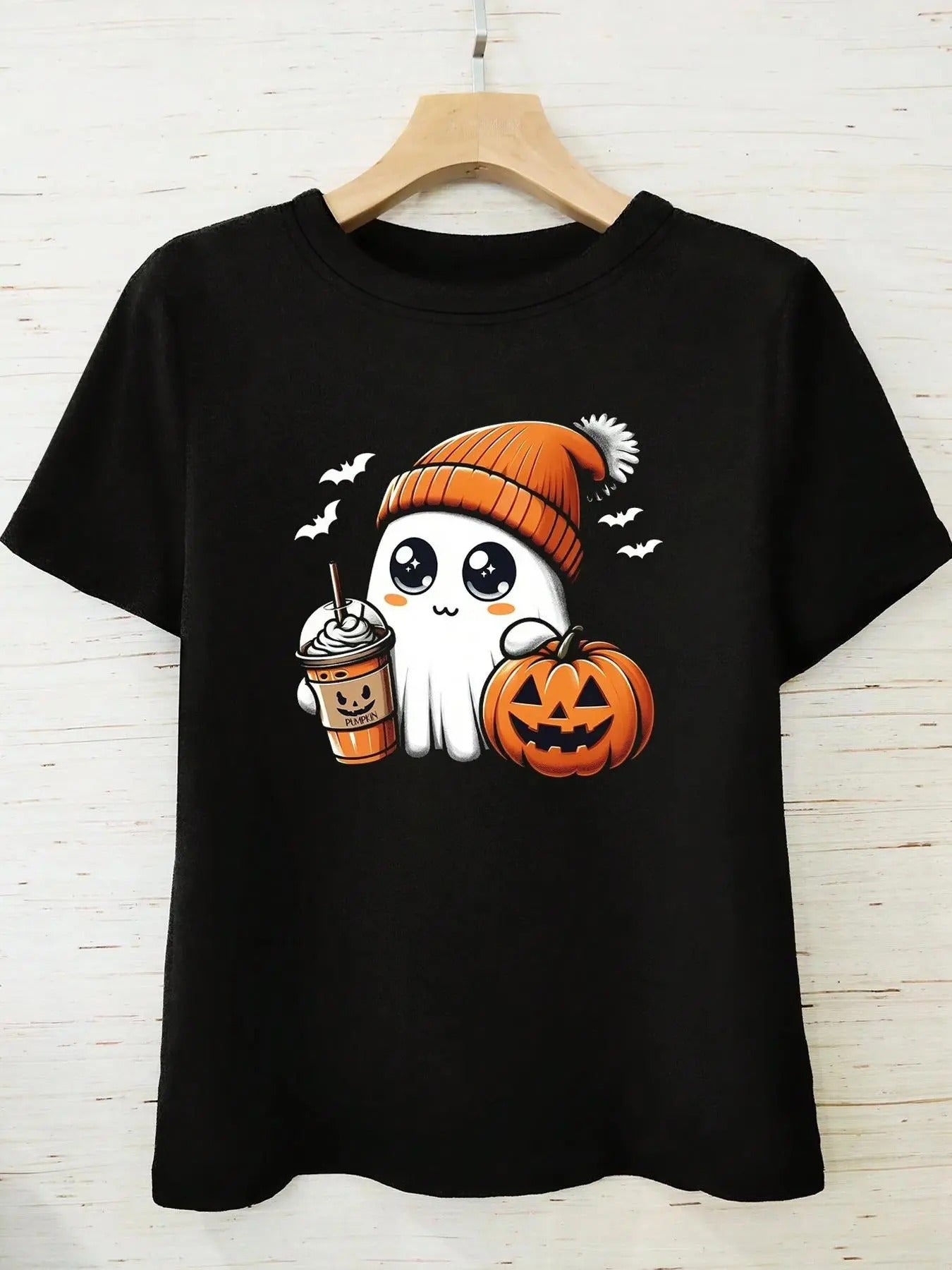 Women's Halloween Themed Ghost Graphic Print Round Neck Tee, Fashion Casual Short Sleeve T-shirt, Ladies Summer Clothes...