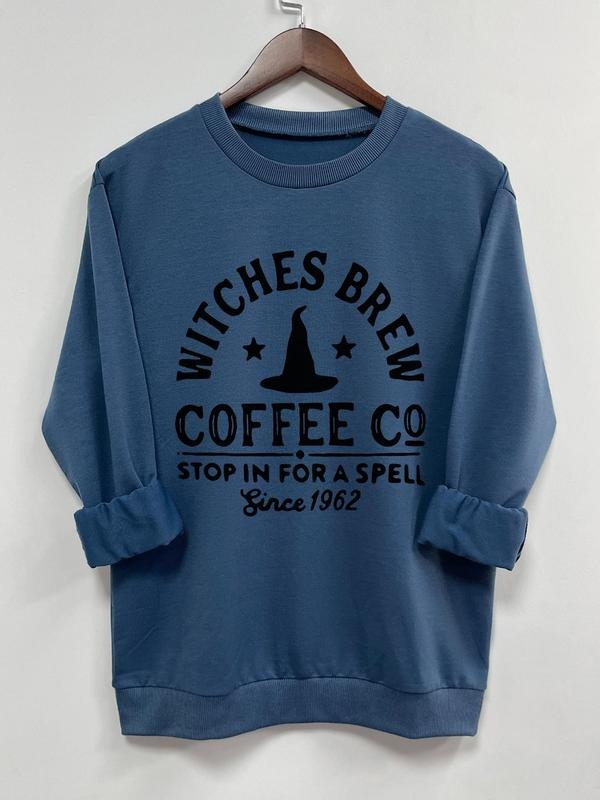 Women's Halloween Themed Letter Print Round Neck Sweatshirt, Casual Long Sleeve Crew Neck Pullover for Fall & Winter,...
