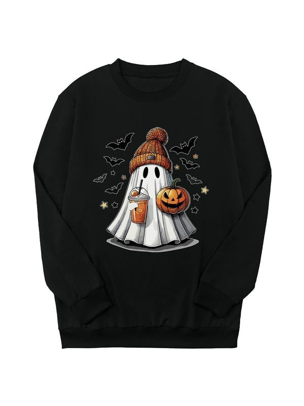 Women's Halloween Themed Print Crew Neck Sweatshirt, Casual Long Sleeve Pullover for Daily Wear, Ladies Clothing for Fall...