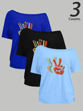 Women's Hand Print Tee, Casual Colorful Printed Shoulder Pad T-shirt for Daily Wear, Ladies Clothes for All Seasons, Top...