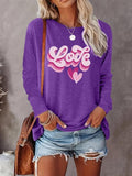Women's Heart & Letter Print Round Neck Tee, Casual Long Sleeve Crew Neck T-shirt for Fall & Winter, Women's Top for...