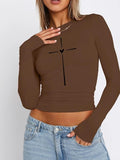 Women's Heart Print Round Neck Tee, Casual Long Sleeve Crew Neck T-shirt for Spring & Fall, Fashion Women's Top for Daily...