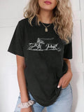 Women's Horseman & Cow Print Round Neck Tee, Casual Short Sleeve Crew Neck T-shirt for Daily Wear, Ladies Clothes for All...