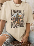 Women's Landscape Print & Letter Print Round Neck Graphic Tee, Vintage Trendy Casual Drop Shoulder Short Sleeve T-shirt...