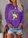 Women's Lemon & Letter Print Round Neck Tee, Casual Long Sleeve Crew Neck T-shirt for Fall & Winter, Women's Top for...