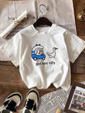 Women's Letter & Duck Print Round Neck Tee, Fashion Casual Crew Neck Short Sleeve T-shirt for Daily Holiday Vacation...