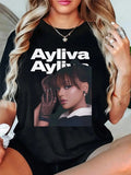 Women's Letter & Figure Print Round Neck Graphic Tee, Vintage Trendy Casual Short Sleeve T-shirt for Daily Wear, Ladies...
