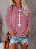 Women's Letter & Heart Print Round Neck Tee, Casual Long Sleeve Crew Neck T-shirt for Spring & Fall, Fashion Women's Top...