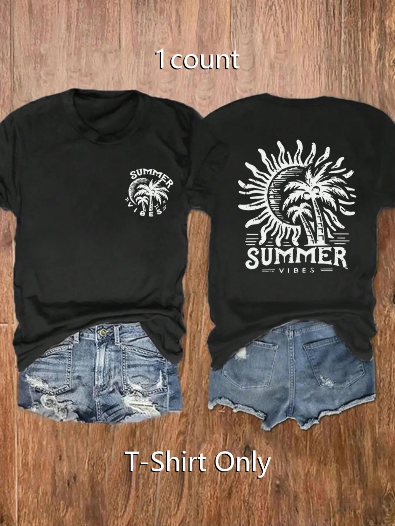 Women's Letter & Palm Tree Print Round Neck Tee, Trendy Casual Short Sleeve T-shirt for Daily Wear, Ladies Summer Outfit