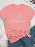 Women's Letter & Sun Print Round Neck Tee, Casual Short Sleeve Crew Neck T-shirt for Daily Wear, Ladies Clothes for All...