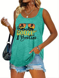 Women's Letter & Sunglasses Print Round Neck Tank Top, Fashion Crew Neck Sleeveless Top, Ladies Clothes for Summer...