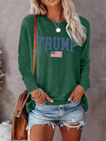 Women's Letter Flag Print Round Neck Tee, Fashion Casual Crew Neck Long Sleeve T-shirt for Daily Holiday Vacation Outdoor...