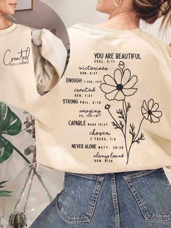 Women's Letter Print Crew Neck Sweatshirt, Casual Long Sleeve Sweatshirt for Fall & Winter, Women's Clothes for Daily...