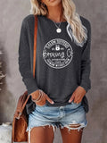 Women's Letter Print Drop Shoulder Vintage Graphic Tees, Cute Fits Casual Long Sleeve Round Neck T-shirt for Spring &...