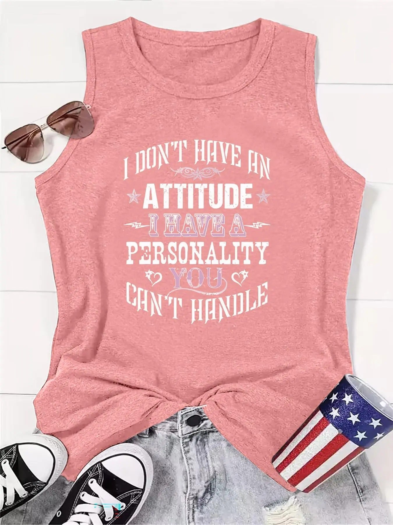 Women's Letter Print Round Neck Tank Top, Casual Fitted Sleeveless Top for Summer, Ladies Clothes for Daily Wear,...