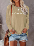 Women's Letter Print Round Neck Tee, Casual Long Sleeve Crew Neck T-shirt for Fall & Winter, Women's Clothes for Daily...