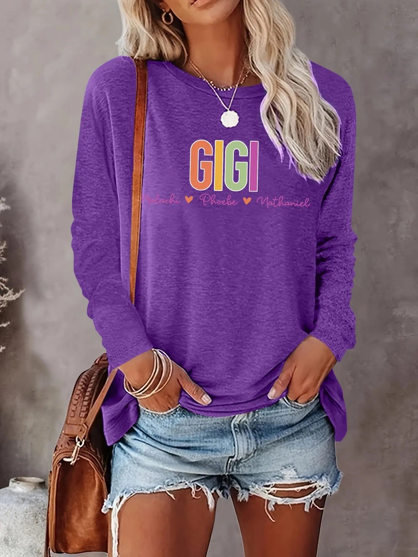 Women's Letter Print Round Neck Tee, Casual Long Sleeve Crew Neck T-shirt for Fall & Winter, Women's Top for Daily...