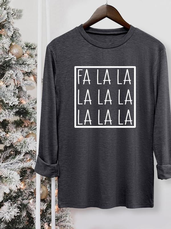 Women's Letter Print Round Neck Tee, Casual Long Sleeve Crew Neck T-shirt for Fall & Winter, Women's Top for Daily...