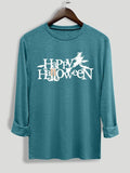 Women's Letter Print Round Neck Tee, Casual Long Sleeve Crew Neck T-shirt for Halloween, Women's Clothing for Daily Wear...