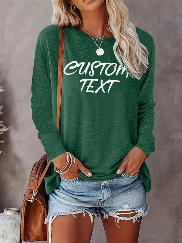 Women's Letter Print Round Neck Tee, Casual Long Sleeve Crew Neck Top for Fall & Winter, Women's Top for Daily Wear...