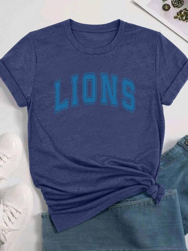 Women's Letter Print Round Neck Tee, Casual Short Sleeve Crew Neck T-shirt for Daily Wear, Ladies Clothes for All...