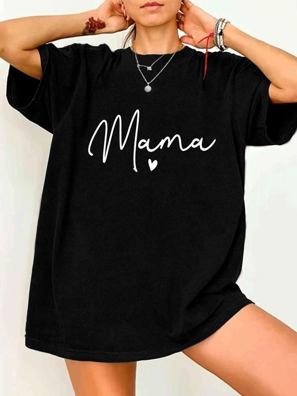 Women's Letter Print Round Neck Tee, Casual Short Sleeve Crew Neck T-shirt for Summer, Fashion Women's Top for Daily...