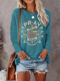 Women's Letter Print Round Neck Tee, Fashion Casual Crew Neck Long Sleeve T-shirt for Daily Holiday Vacation Outdoor...