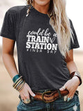 Women's Letter Print Round Neck Tee, Summer Clothes Women Fashion Casual Short Sleeve T-shirt for Daily Wear, Women Top...