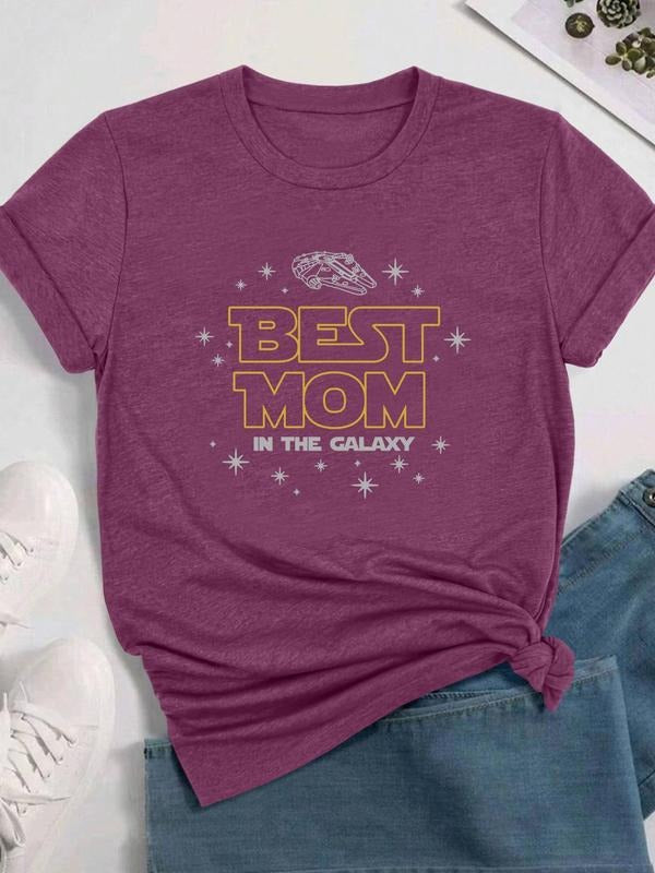 Women's Letter Print Round Neck Tee, Trendy Casual Crew Neck Short Sleeve T-Shirt for Daily Wear, Ladies Clothes for All Seasons