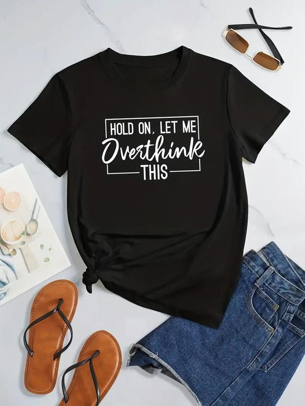 Women's Letter Print Round Neck Tee, Trendy Casual Short Sleeve T-shirt for Daily Wear, Ladies Outfitstyle{n002}3