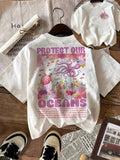 Women's Octopus & Letter Print Round Neck Graphic Tee, Vintage Trendy Casual Short Sleeve T-shirt for Daily Wear, Ladies...