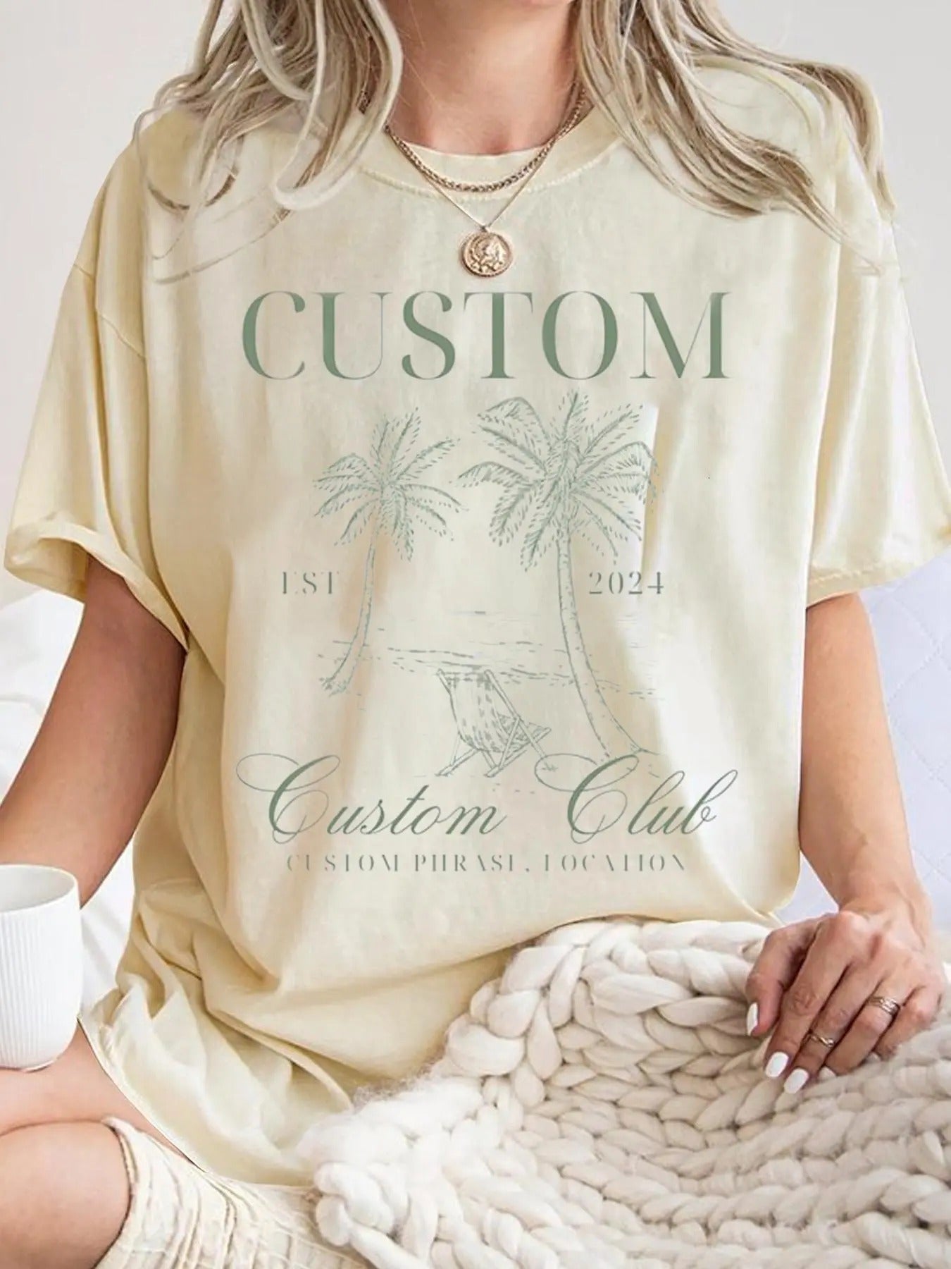 Women's Palm Tree & Letter Print Round Neck Tee, Casual Short Sleeve T-shirt for Summer, Ladies Clothes for Daily Wear...