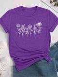Women's Plants Print Round Neck Tee, Casual Short Sleeve Crew Neck T-shirt for Daily Wear, Ladies Clothes for All Seasons...