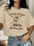 Women's Raccoon & Letter Print Round Neck Tee, Fashion Casual Crew Neck T-shirt for Daily Holiday Vacation Outdoor Wear,...